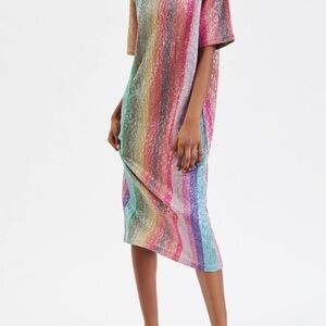 Zara Sequin Striped Multicolor Sparkle Rainbow Dress 🌈